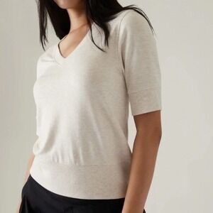 Athleta Step Forward Sweatshirt Tee Women Extra Large Short Sleeve Oatmeal